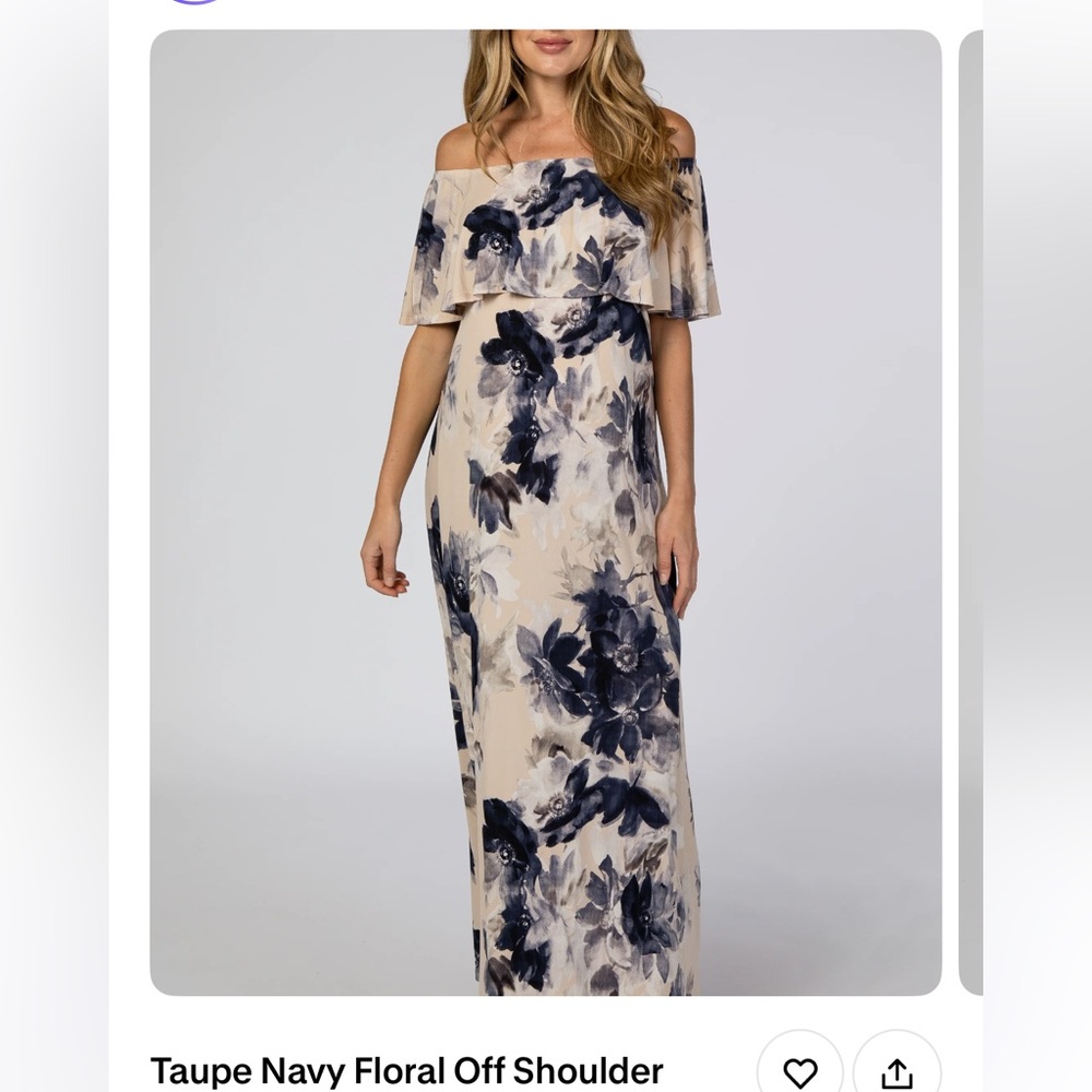 Pinkblush Taupe and Navy Floral Off Shoulder Maternity Dress